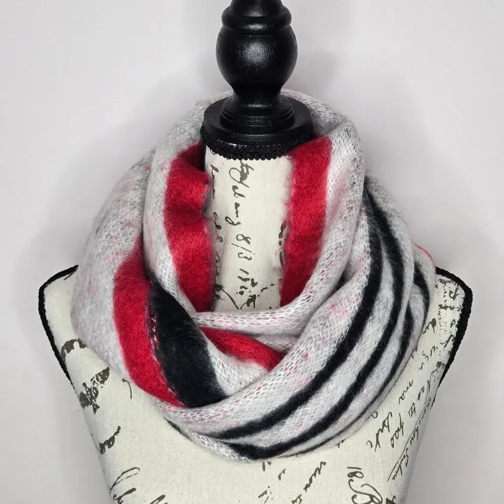 Steve Madden Red Black & White Striped Infinity Scarf One Size Reversible